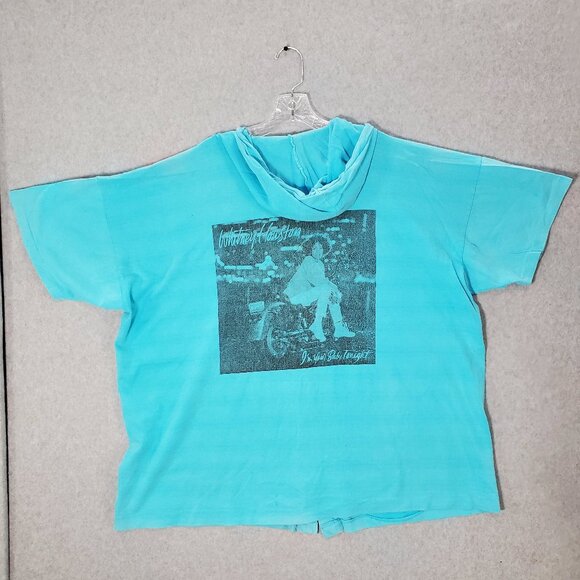 VINTAGE‎ Whitney Houston Men Shirt 4XL Blue Hooded Button Up 90s